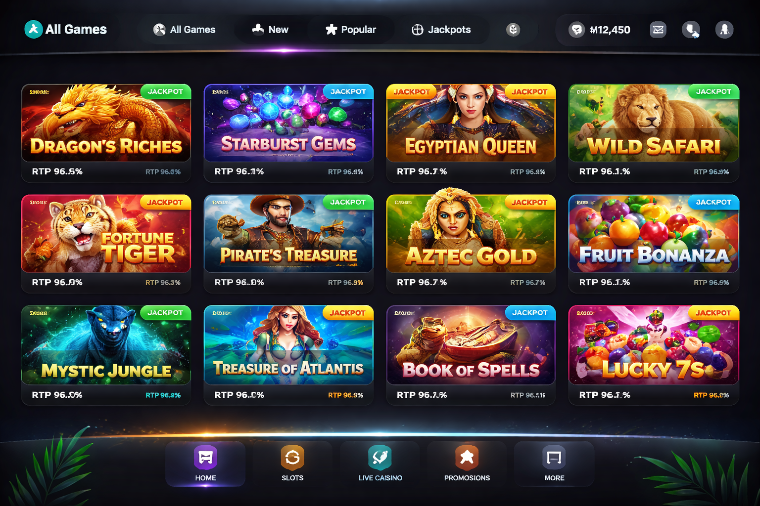 JYJELI slot game selection showing popular reel titles